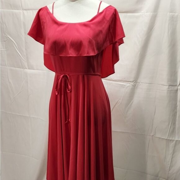 Cece Women's Hot Pink Jackie Cold Shoulder Ruffle Midi Dress Size 4 - Picture 4 of 12